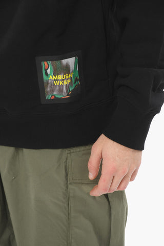 Drawstringed Hoodie Sweatshirt with Multicolor Logo Patch