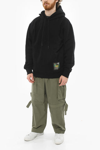 Drawstringed Hoodie Sweatshirt with Multicolor Logo Patch