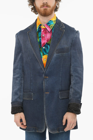 Blazer Foderato MUNRO in Viscosa Stampa Denim