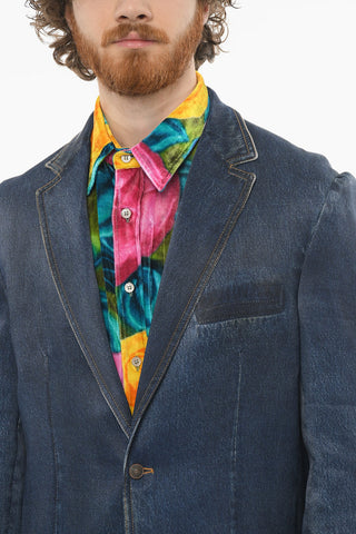 Blazer Foderato MUNRO in Viscosa Stampa Denim
