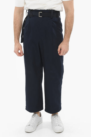 Cotton Double-pleated Pants with Belt