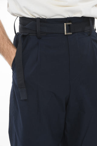 Cotton Double-pleated Pants with Belt