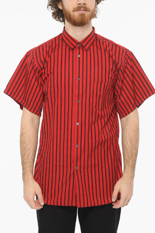 SHIRT Cotton-poplin Short-sleeved Shirt in Unbalanced-stripe Pattern