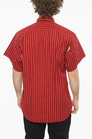 SHIRT Cotton-poplin Short-sleeved Shirt in Unbalanced-stripe Pattern