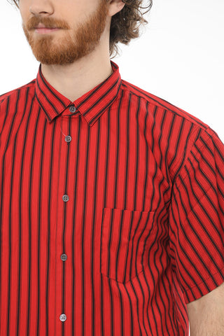 SHIRT Cotton-poplin Short-sleeved Shirt in Unbalanced-stripe Pattern