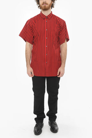 SHIRT Cotton-poplin Short-sleeved Shirt in Unbalanced-stripe Pattern
