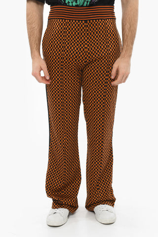 Wide-leg Elasticated Joggers with Checkboard and Striped Pattern