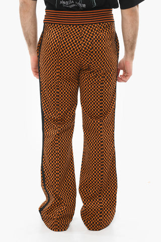 Wide-leg Elasticated Joggers with Checkboard and Striped Pattern