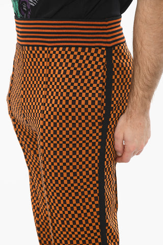 Wide-leg Elasticated Joggers with Checkboard and Striped Pattern