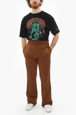 Wide-leg Elasticated Joggers with Checkboard and Striped Pattern