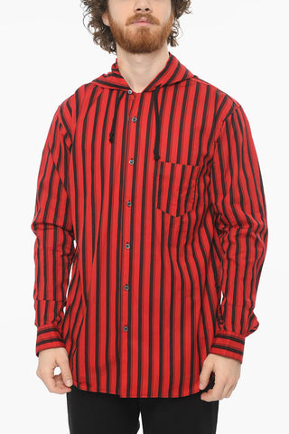 SHIRT Cotton-poplin Hooded Shirt in Unbalanced-stripe Pattern