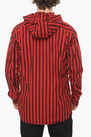 SHIRT Cotton-poplin Hooded Shirt in Unbalanced-stripe Pattern