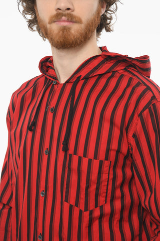 SHIRT Cotton-poplin Hooded Shirt in Unbalanced-stripe Pattern