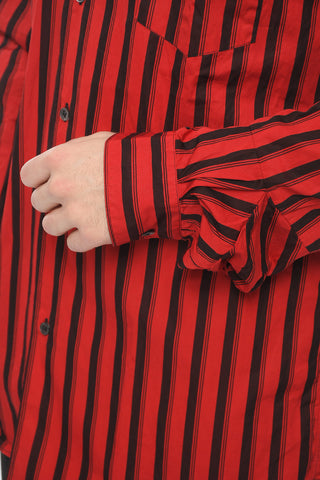 SHIRT Cotton-poplin Hooded Shirt in Unbalanced-stripe Pattern