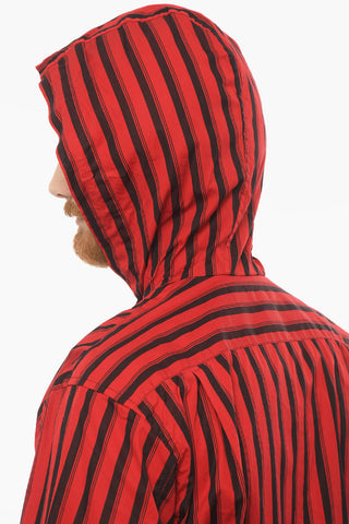 SHIRT Cotton-poplin Hooded Shirt in Unbalanced-stripe Pattern