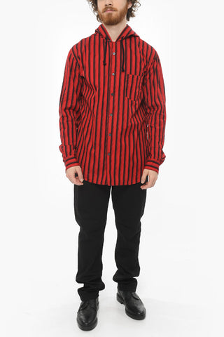 SHIRT Cotton-poplin Hooded Shirt in Unbalanced-stripe Pattern