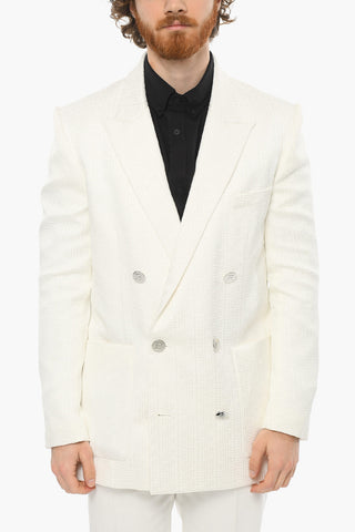 Blazer Doppiopetto in Jacquard Monogram con Revers a Lancia