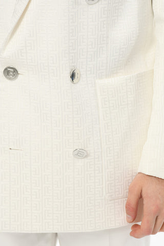 Blazer Doppiopetto in Jacquard Monogram con Revers a Lancia