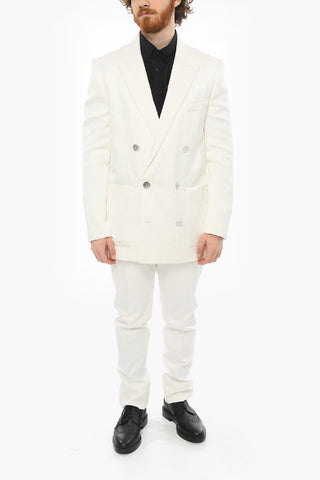 Blazer Doppiopetto in Jacquard Monogram con Revers a Lancia