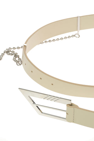 Iconic Buckle Leather Belt with Chain