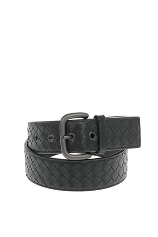 Cintura in Pelle Intrecciata con Fibbia in Metallo