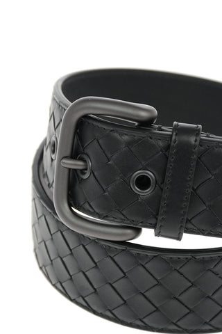 Cintura in Pelle Intrecciata con Fibbia in Metallo