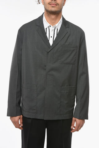 Unlined Velcro Closure Virgin Wool Blazer