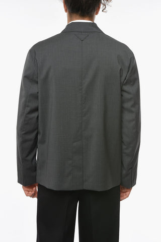 Unlined Velcro Closure Virgin Wool Blazer