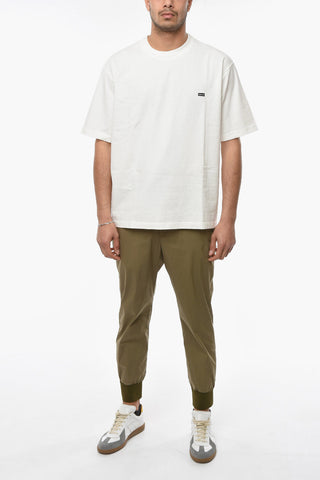 Crew-neck T-shirt with Decorative Inserts and Contrasting Mini Logo Patch
