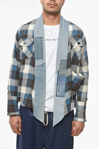 Camicia Distressed con Fantasia a Quadri e Dettagli Denim