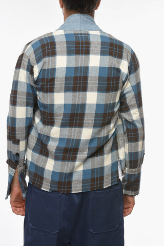 Camicia Distressed con Fantasia a Quadri e Dettagli Denim