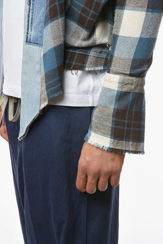 Camicia Distressed con Fantasia a Quadri e Dettagli Denim