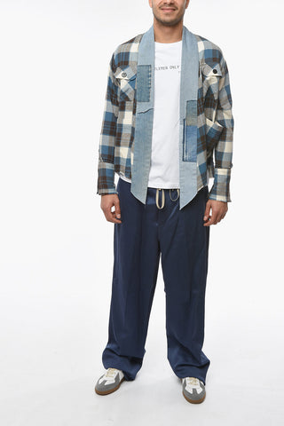 Camicia Distressed con Fantasia a Quadri e Dettagli Denim