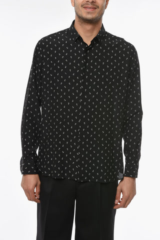 Camicia in Raso Seta con Stampa Ancore