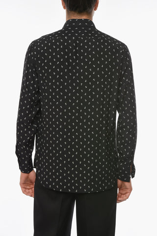 Camicia in Raso Seta con Stampa Ancore