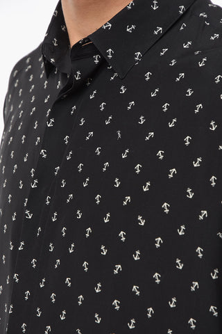 Camicia in Raso Seta con Stampa Ancore