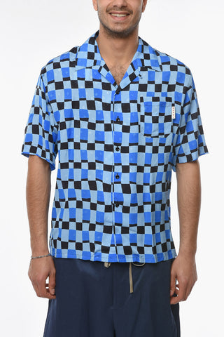 Viscose Short-sleeve Shirt with Jacquard Pattern and Chest Pocket