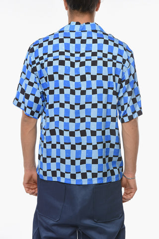 Viscose Short-sleeve Shirt with Jacquard Pattern and Chest Pocket