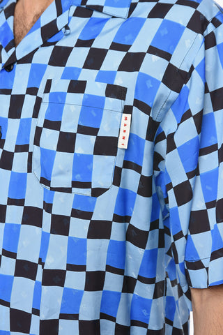 Viscose Short-sleeve Shirt with Jacquard Pattern and Chest Pocket