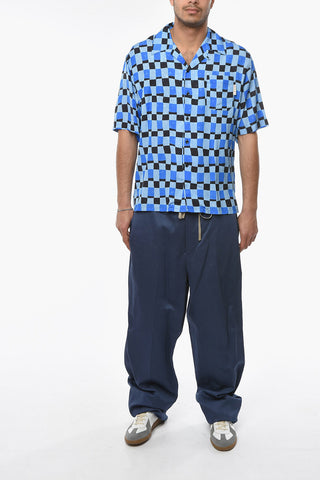 Viscose Short-sleeve Shirt with Jacquard Pattern and Chest Pocket