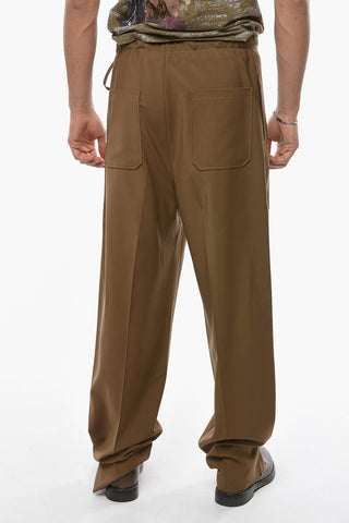 COUTURE Pantaloni Wide-leg in Misto Lana con Coulisse in Vita