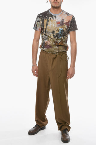 COUTURE Pantaloni Wide-leg in Misto Lana con Coulisse in Vita