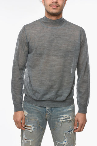 Maglia See Through a Collo Alto in Lana