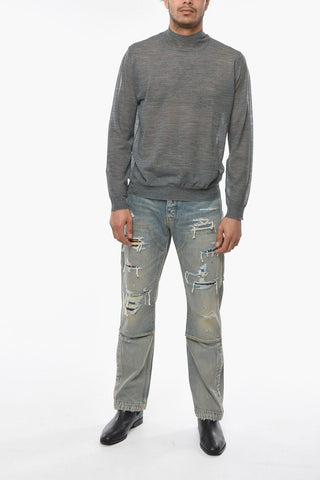 Maglia See Through a Collo Alto in Lana
