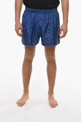 Elastic Waist Allover Print Silk Pajama Shorts