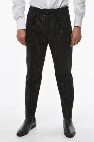 Lurex-pinstriped Tailored Pants with Double-pleat