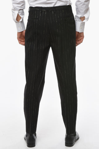 Lurex-pinstriped Tailored Pants with Double-pleat