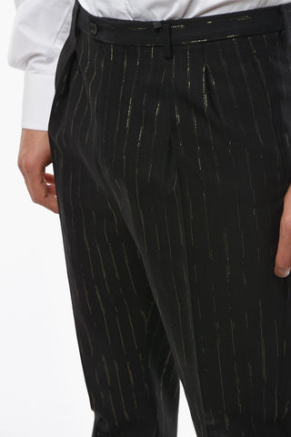 Lurex-pinstriped Tailored Pants with Double-pleat