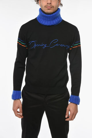 Embroidered Wool Blend OC SIGN Turtleneck Sweater