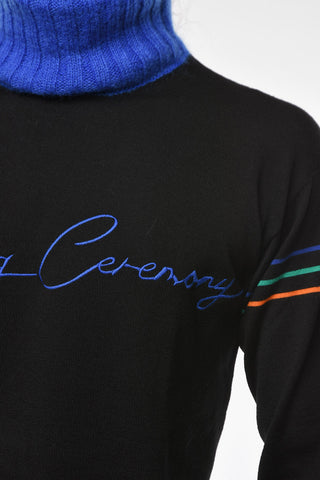 Embroidered Wool Blend OC SIGN Turtleneck Sweater